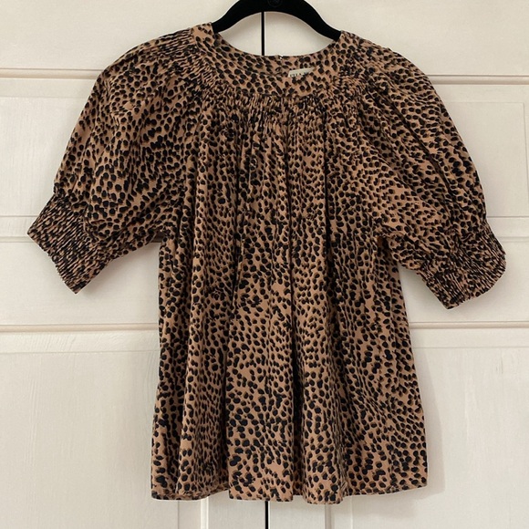 Ulla Johnson Lennie Pleated Cotton Poplin Top Cheetah Print Animal Print Size 0 - Picture 4 of 13